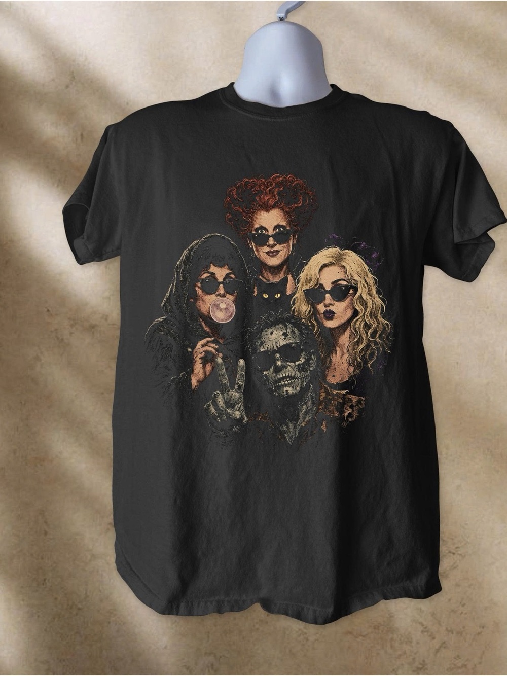 Gildan Black Short-Sleeve Tee with Retro Halloween Portrait Graphic